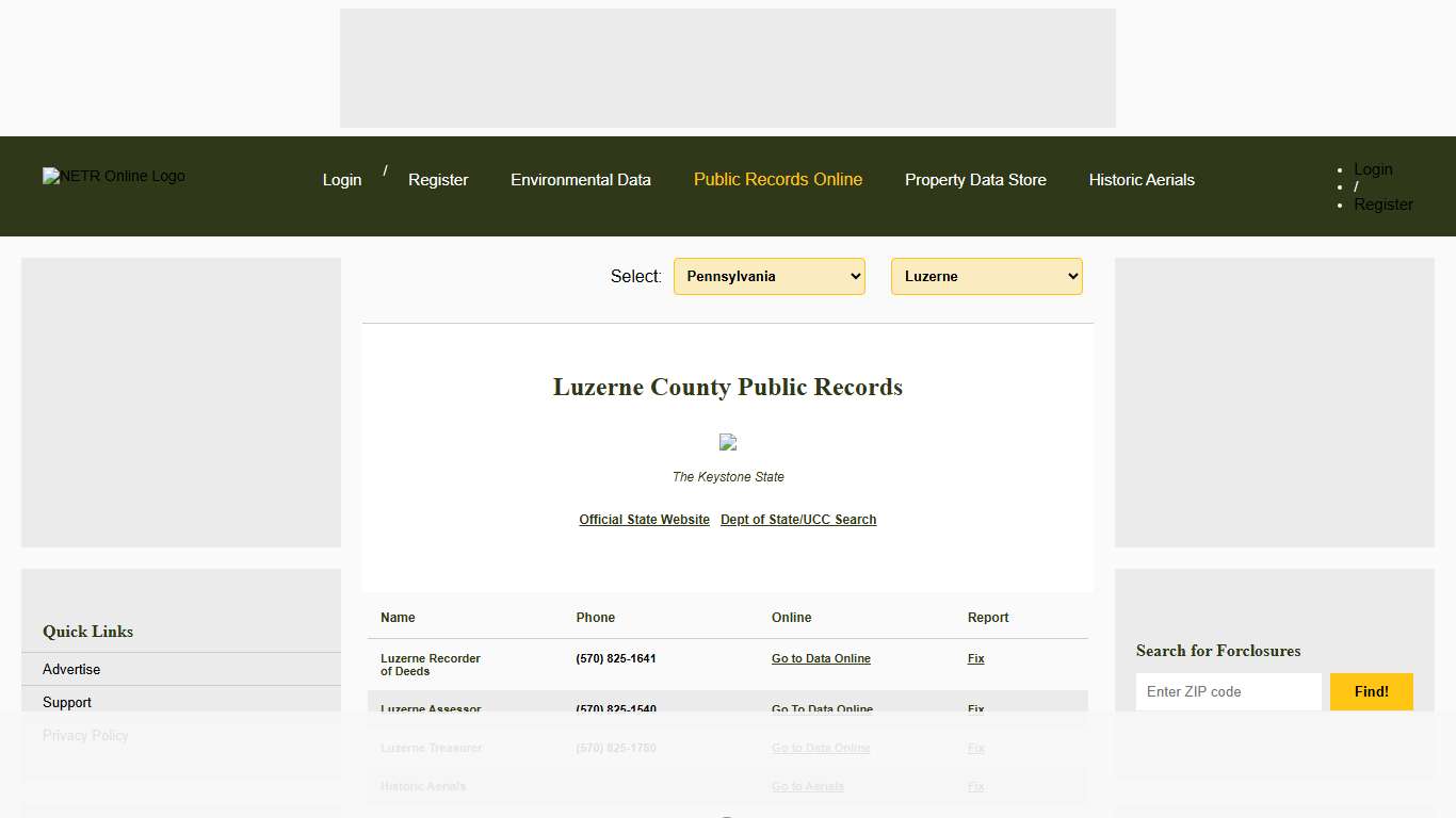 NETR Online • Luzerne • Luzerne Public Records, Search Luzerne Records, Luzerne Property Tax, Pennsylvania Property Search, Pennsylvania Assessor