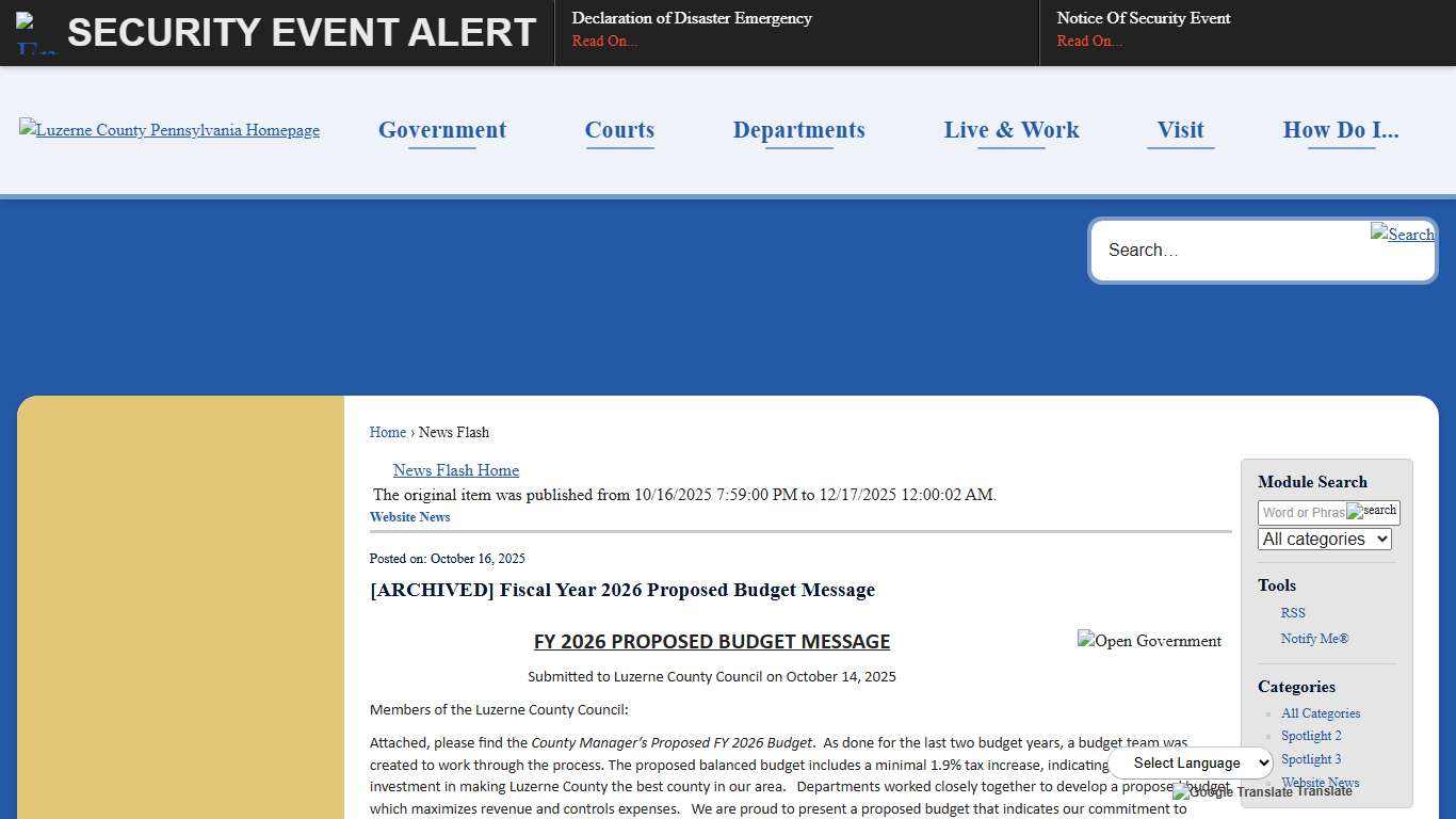 News Flash • Luzerne County, PA • CivicEngage